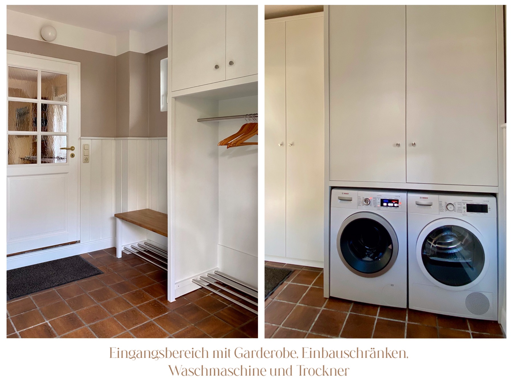 Eingangsbereich mit Garderobe, Einbauschränken, Waschmaschine und Trockner